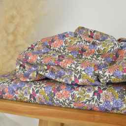 Tissu cretonne coton Seasons fleurs pêche et kaki - OEKO TEX