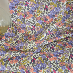 Tissu cretonne coton Seasons fleurs pêche et kaki - OEKO TEX
