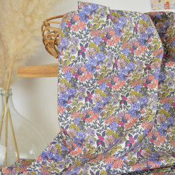 Tissu cretonne coton Seasons fleurs pêche et kaki - OEKO TEX