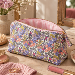 Tissu cretonne coton Seasons fleurs pêche et kaki - OEKO TEX
