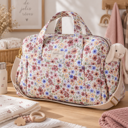 Tissu cretonne coton Rozenn motif fleurs prunes et bleues -  OEKO TEX