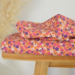 Tissu cretonne coton Thalie fleurs skin et violet - OEKO TEX