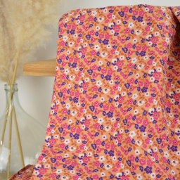 Tissu cretonne coton Thalie fleurs skin et violet - OEKO TEX