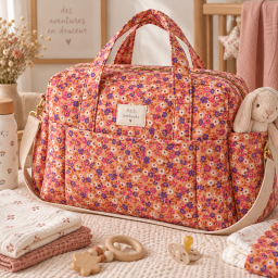 Tissu cretonne coton Thalie fleurs skin et violet - OEKO TEX