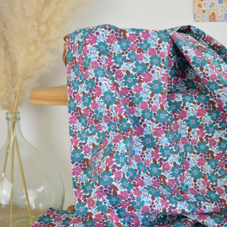 Tissu cretonne coton Marica fleurs Paon et roses - OEKO TEX