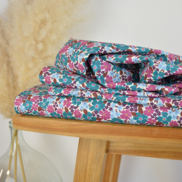 Tissu cretonne coton Marica fleurs Paon et roses - OEKO TEX
