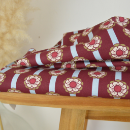 Tissu cretonne coton Tolina fleurs et rayures bordeaux et bleu - OEKO TEX