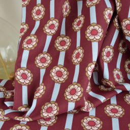Tissu cretonne coton Tolina fleurs et rayures bordeaux et bleu - OEKO TEX