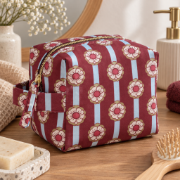 Tissu cretonne coton Tolina fleurs et rayures bordeaux et bleu - OEKO TEX