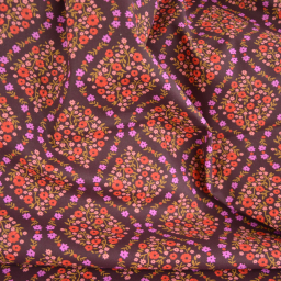 Tissu cretonne coton Albane motif fleurs fond bordeaux - OEKO TEX