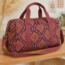 Tissu cretonne coton Albane motif fleurs fond bordeaux - OEKO TEX