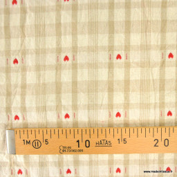Tissu jacquard Ollon motif carreaux et coeurs - Ficelle