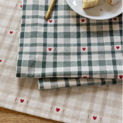 Tissu jacquard Ollon motif carreaux et coeurs - Vert