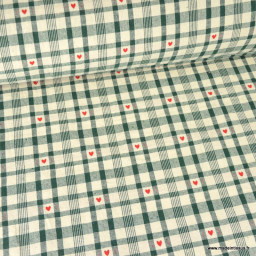 Tissu jacquard Ollon motif carreaux et coeurs - Vert