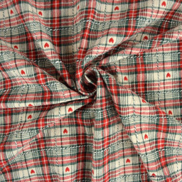 Tissu jacquard coton Villards – Carreaux rouges et petits cœurs rouges