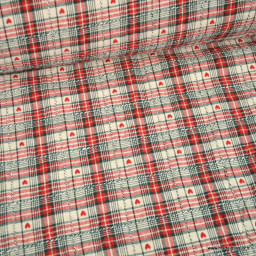Tissu jacquard coton Villards – Carreaux rouges et petits cœurs rouges