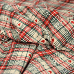 Tissu jacquard coton Villards – Carreaux rouges et petits cœurs rouges