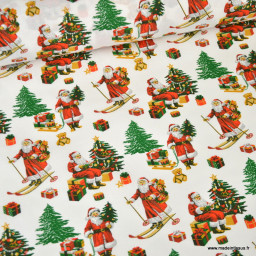 Tissu cretonne coton de Noël Hohoho motif Père Noël - Okeo tex