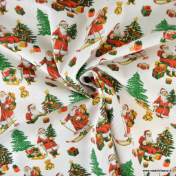 Tissu cretonne coton de Noël Hohoho motif Père Noël - Okeo tex
