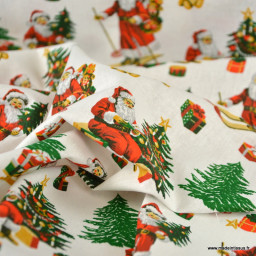 Tissu cretonne coton de Noël Hohoho motif Père Noël - Okeo tex