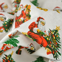 Tissu cretonne coton de Noël Hohoho motif Père Noël - Okeo tex