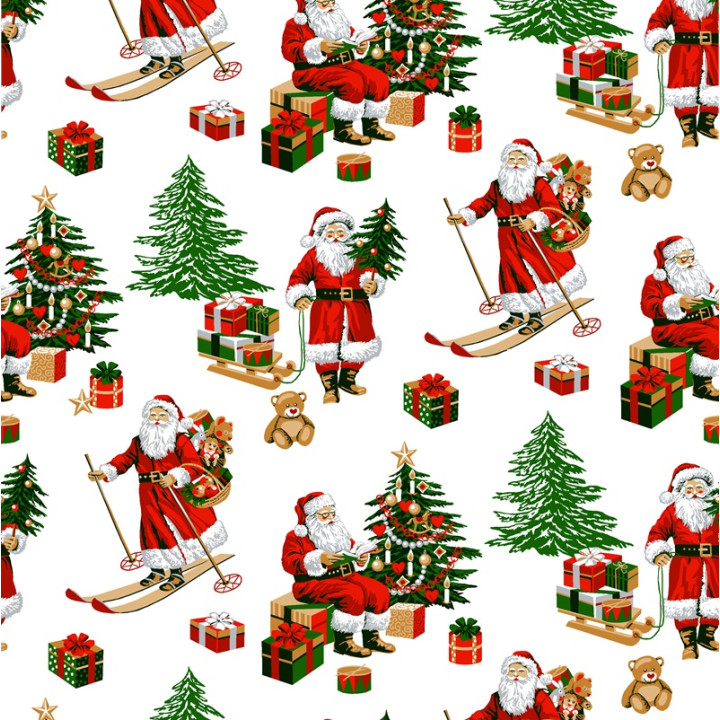 Tissu cretonne coton de Noël Hohoho motif Père Noël - Okeo tex