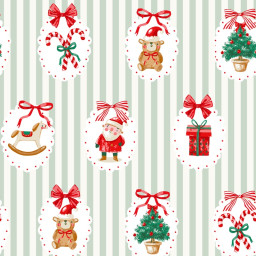 Tissu cretonne coton Sweetie – Rayures menthe et motifs de Noël - Okeo tex