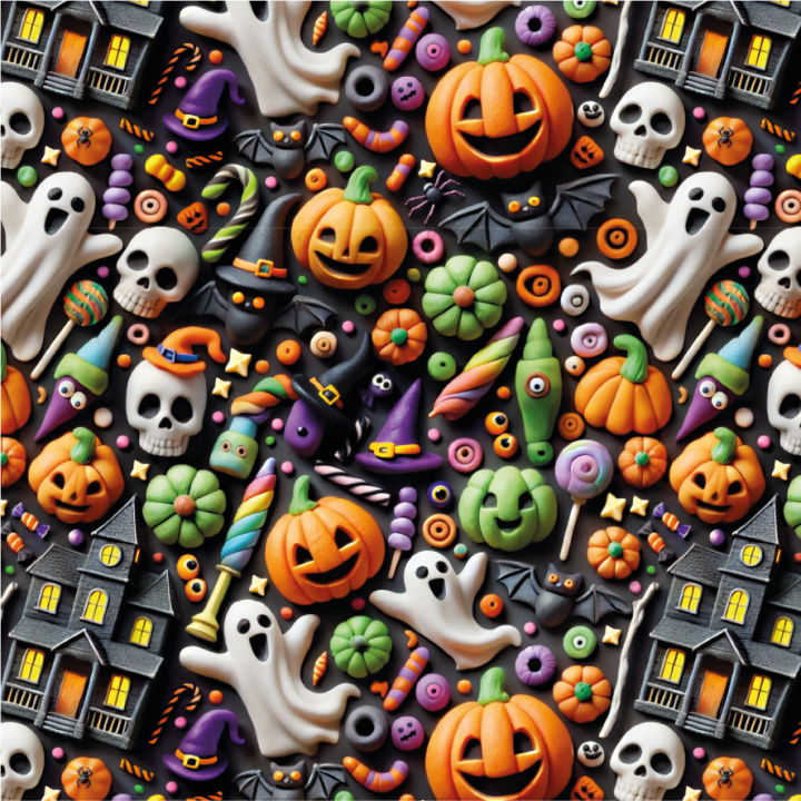 Tissu popeline de coton Hollow – motif Halloween fantômes et maisons hantées