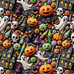 Tissu popeline de coton Hollow – motif Halloween fantômes et maisons hantées