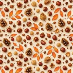 Tissu popeline coton Automne motifs Marrons, pommes de pin et feuilles