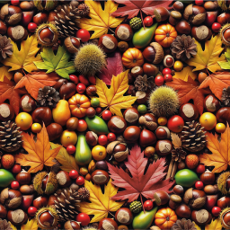 Tissu cretonne coton Automne marrons, feuilles et pommes de pin