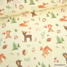 Tissu double gaze coton Ninon – Animaux de la forêt