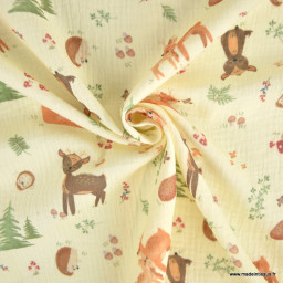 Tissu double gaze coton Ninon – Animaux de la forêt