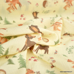 Tissu double gaze coton Ninon – Animaux de la forêt