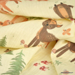Tissu double gaze coton Ninon – Animaux de la forêt