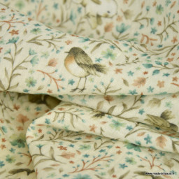Tissu double gaze coton Alba – Écureuils, lapins et fleurs