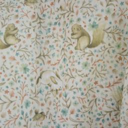 Tissu double gaze coton Alba – Écureuils, lapins et fleurs