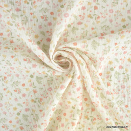 Tissu double gaze coton Calista – Petites fleurs roses
