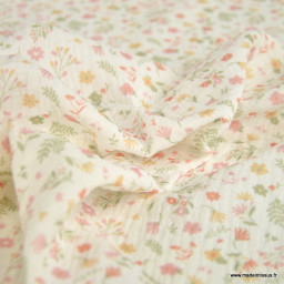 Tissu double gaze coton Calista – Petites fleurs roses