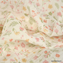 Tissu double gaze coton Calista – Petites fleurs roses