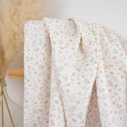 Tissu double gaze coton Calista – Petites fleurs roses