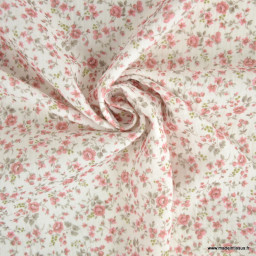 Tissu double gaze de coton Zoélie petites fleurs roses