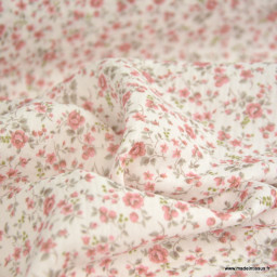 Tissu double gaze de coton Zoélie petites fleurs roses