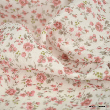 Tissu double gaze de coton Zoélie petites fleurs roses