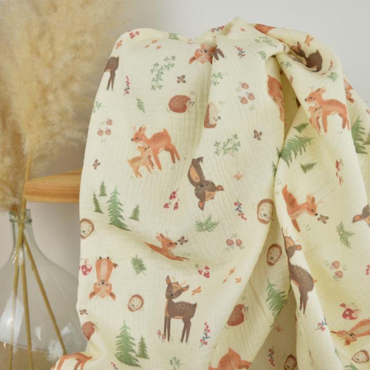 Tissu double gaze coton Ninon – Animaux de la forêt