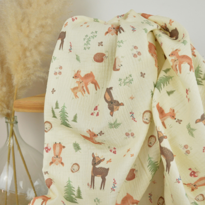 Tissu double gaze coton Ninon – Animaux de la forêt
