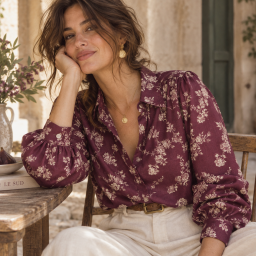 Tissu Liberty Tana Lawn - Elizabeth Sketch - Bordeaux