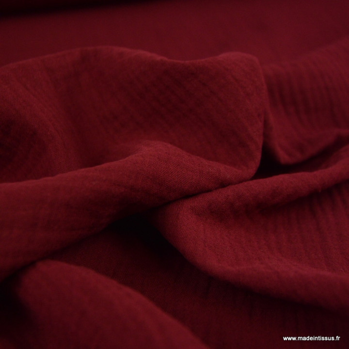 Tissu Double gaze coton Coloris Bordeaux - OEKO TEX