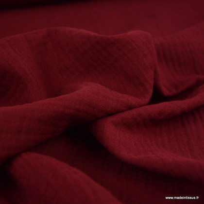 Tissu Double gaze coton Coloris Bordeaux - OEKO TEX