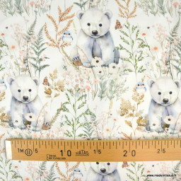 Tissu cretonne coton Friquette motif ours et feuillage – OEKO TEX